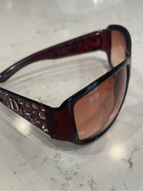 Dior Women’s Sunglasses in Burgundy with Pink-Tinted Lenses and Crystal Temples
